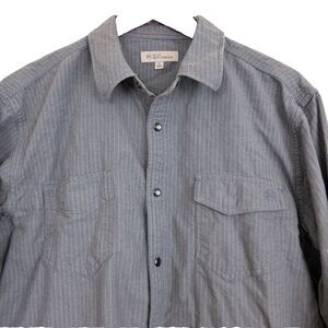 Blue Ranchwear Western Shirt Mens Large Blue Stripe Pearl Snap Cowboy Cotton